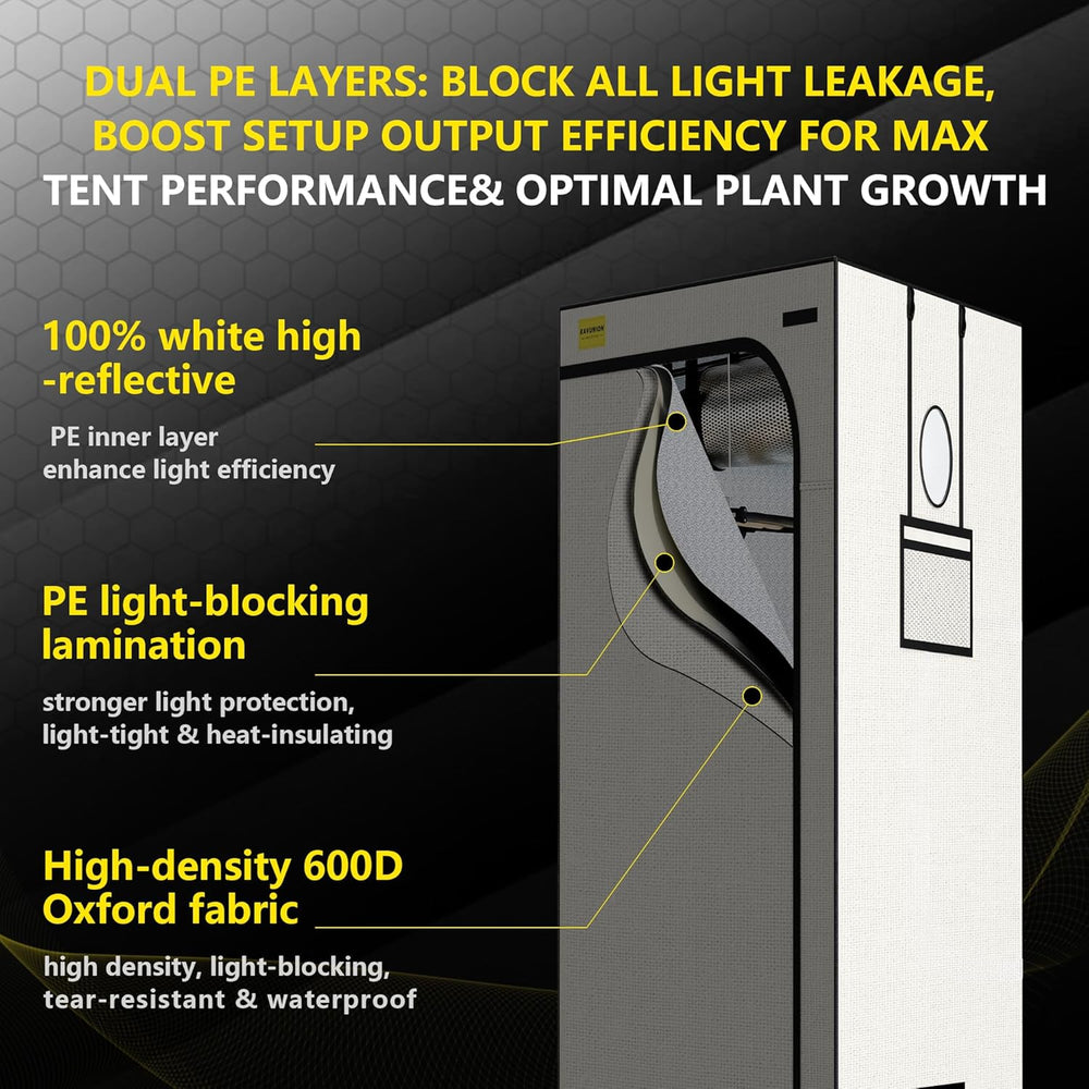 Grow Tent 60x60x180cm, Oxford 600D Material with Polyester Reflective Film, 22mm Steel Tubes, Vents and Viewing Windows, Grow Tents for Hydroponics, Greenhouses and Indoor Gardens