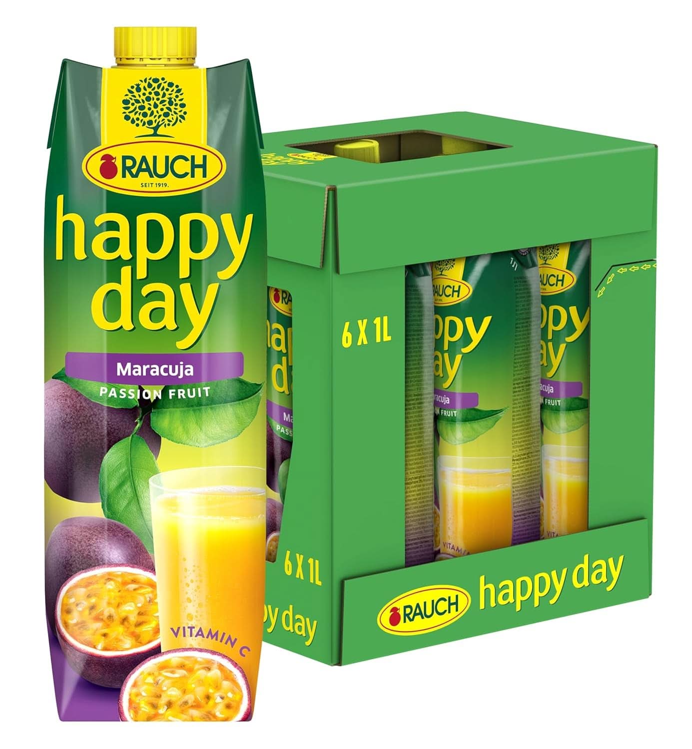 Rauch Happy Day Maracuja | With a lot of vitamin C | Exotic magic and intense aroma | 6X 1 liter, Tetra Prisma Alcohol-free drinks Naty Shop