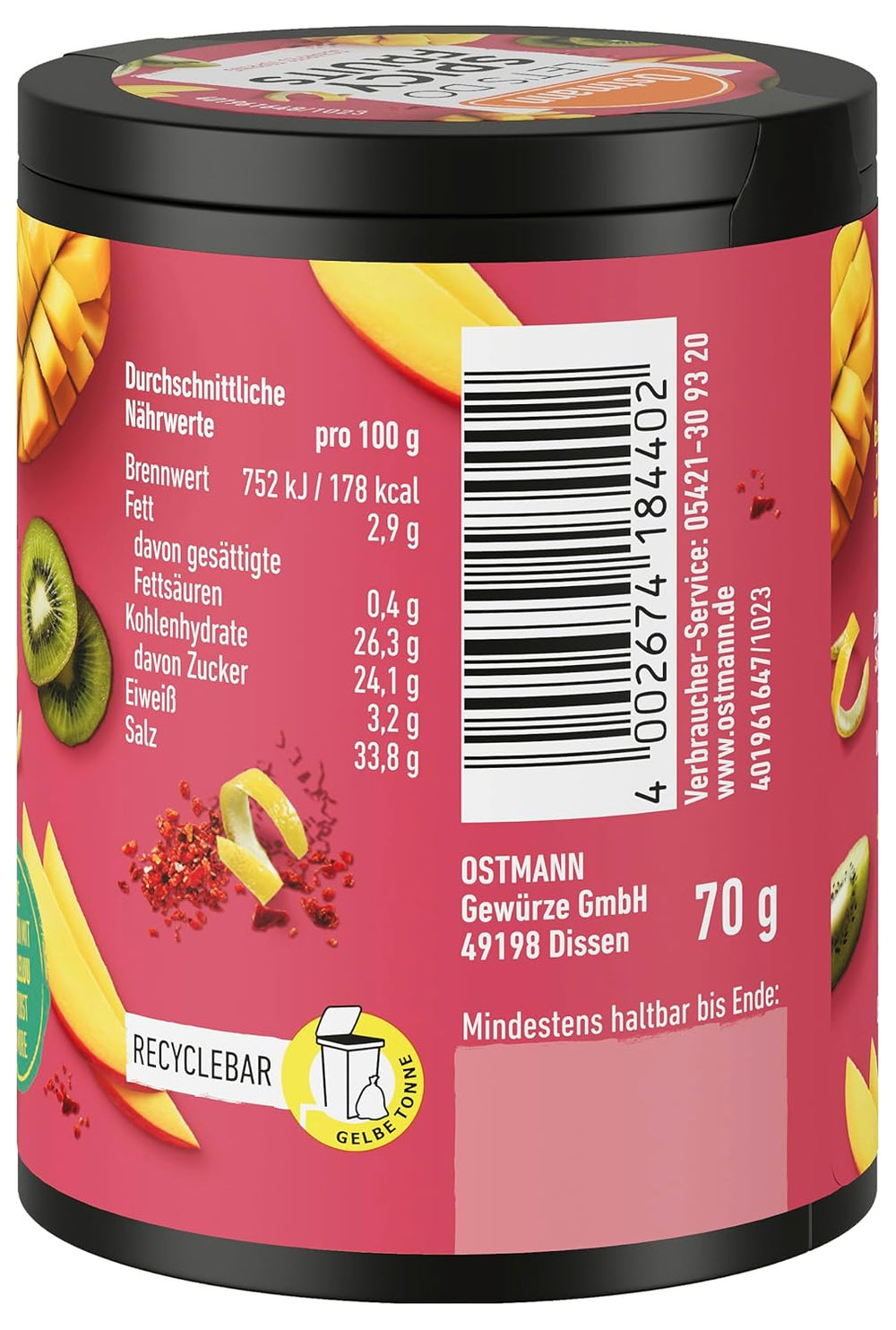 Ostmann Gewürze - Let's Do Spicy Fruits | Würzmischung für süßes Obst created by Lalaleluu | scharfes Obst-Topping mit Chili und Pfeffer, lecker auf Apfel oder Mango | 70 g in Metalldose recyclebar
