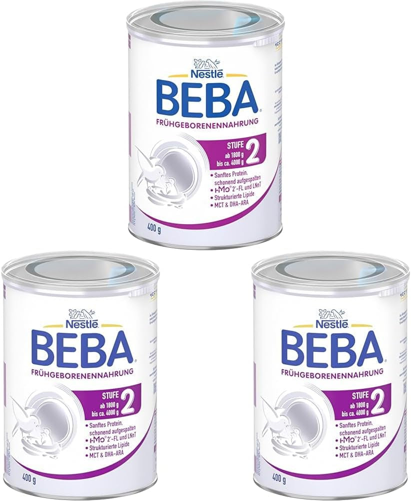 BEBA Premature Infant Formula Stage 2 - Premature Infants After Hospital Discharge Baby Food Baby Milk Powder Pack of 3 (1 x 400g)