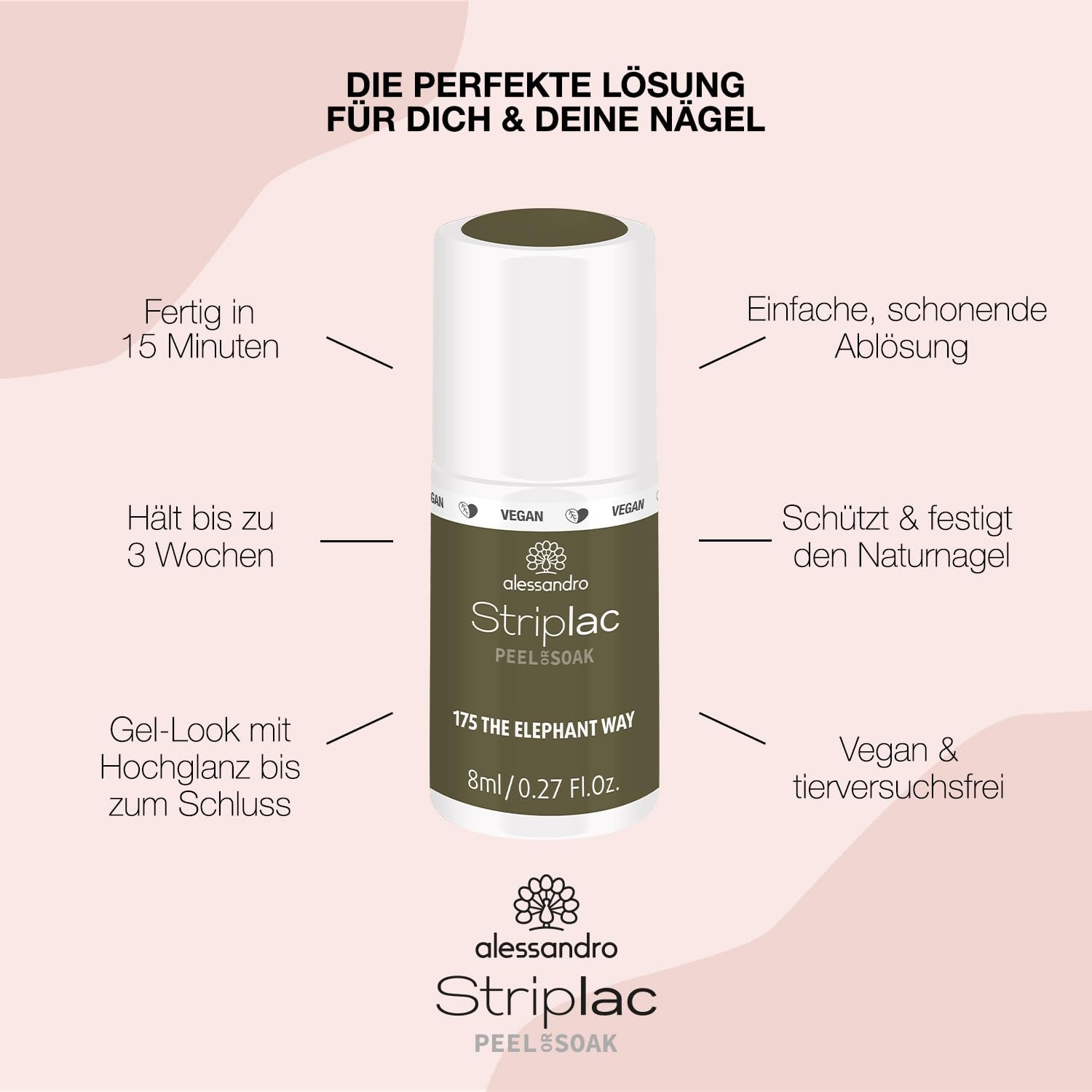UV nail polish alessandro Striplac The Elephant Way – Delicate and long-lasting – Easy removal thanks to the removal technology – Vegan and cruelty-free – 8 ml