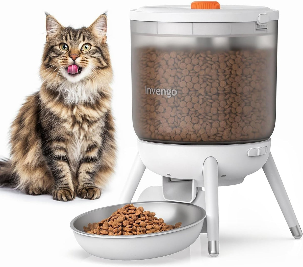 Automatic Cat Feeder, Futterautomat Katze mit Zeitsteuerung, 3L Trichter, Doppelstromversorgung, Automatic Trockenfutter für Katzen & Hunde, Katzen Futterautomat, Schwarz (Weiß)