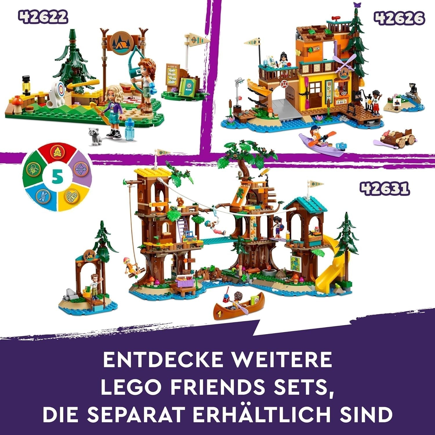LEGO Friends Tree House At Adventure Camp, Playset for Girls and Boys 8 Years Old with 5 Figures and 5 Animals, Gift Idea for Creative Games, Sports Toys, Doll House 42631 Building Sets Besuche den LEGO-Store