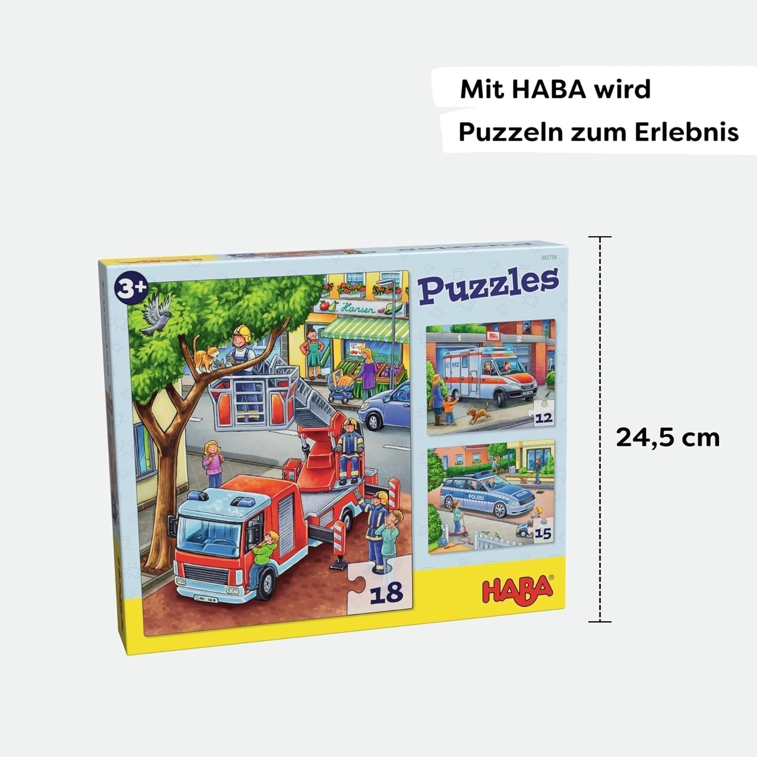 HABA Fire Brigade Puzzle - 3 Piece Set for Kids 3 Years and Up Police and Ambulance Cardboard Puzzle - Promotes Fine Motor Skills and Concentration - 1302759001 Puzzle Naty Shop