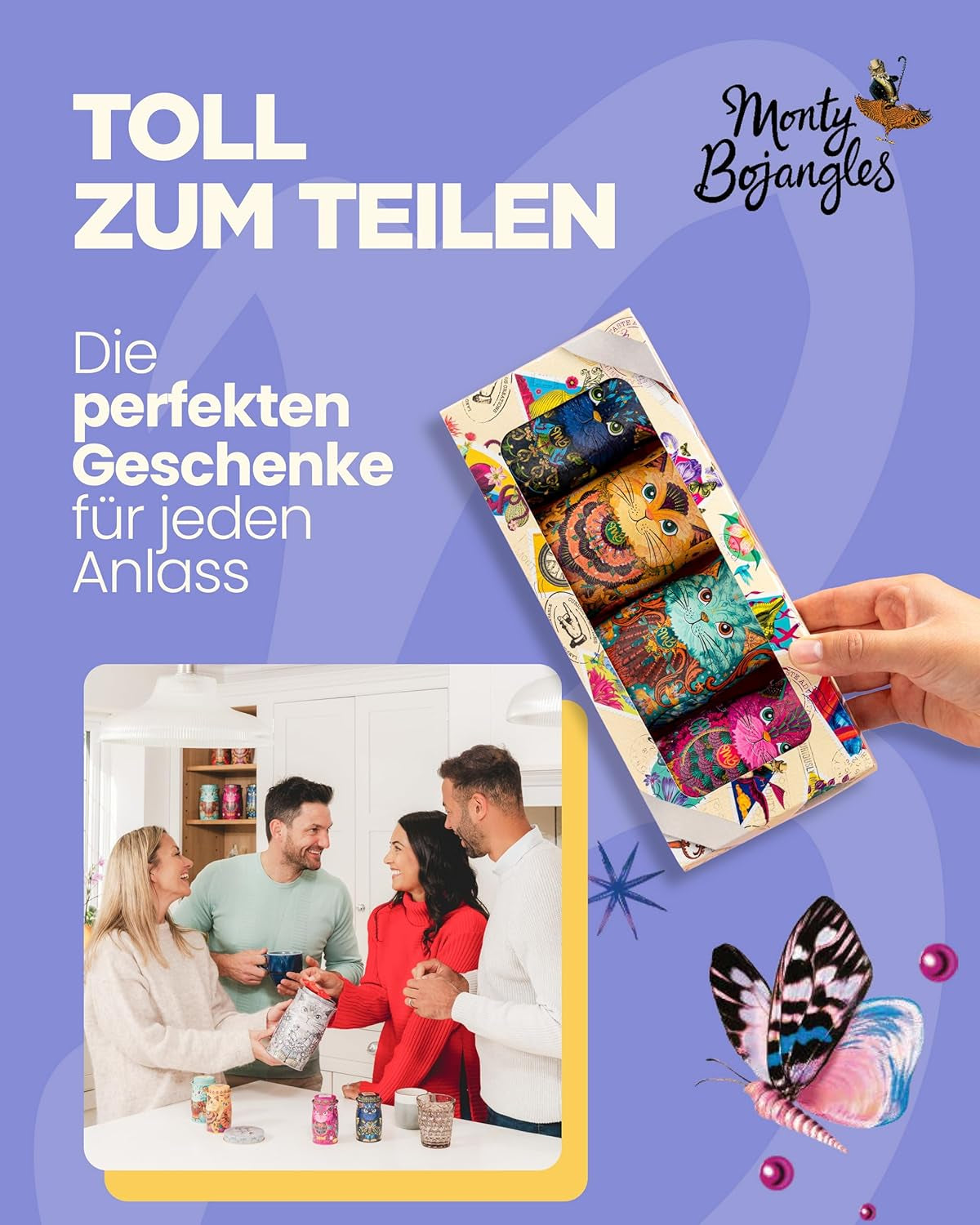 Monty Bojangles Savanna Gold Chocolate Truffles (135g) Cocoa Powder Praline Gift Set in an Individual Cat Design Collector's Box Flutter Scotch Flavor