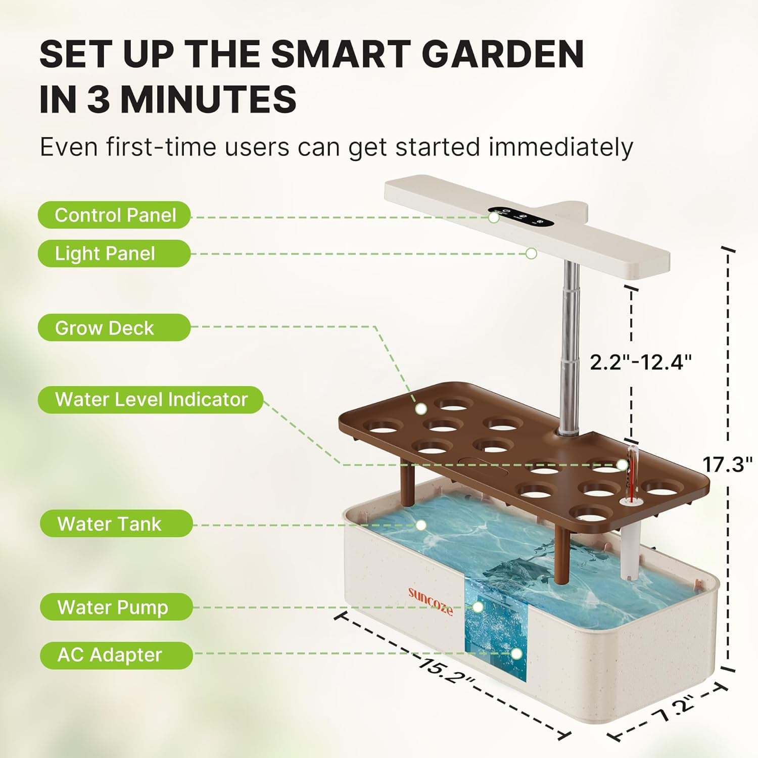 12 Capsules Hydroponic Grow System Kit, 24W LED Indoor Garden Lamp, 4L Water Tank with Silent Pump, Height Adjustable Herb Planter, Indoor Gardening Kit, Gardening Gifts, Beige