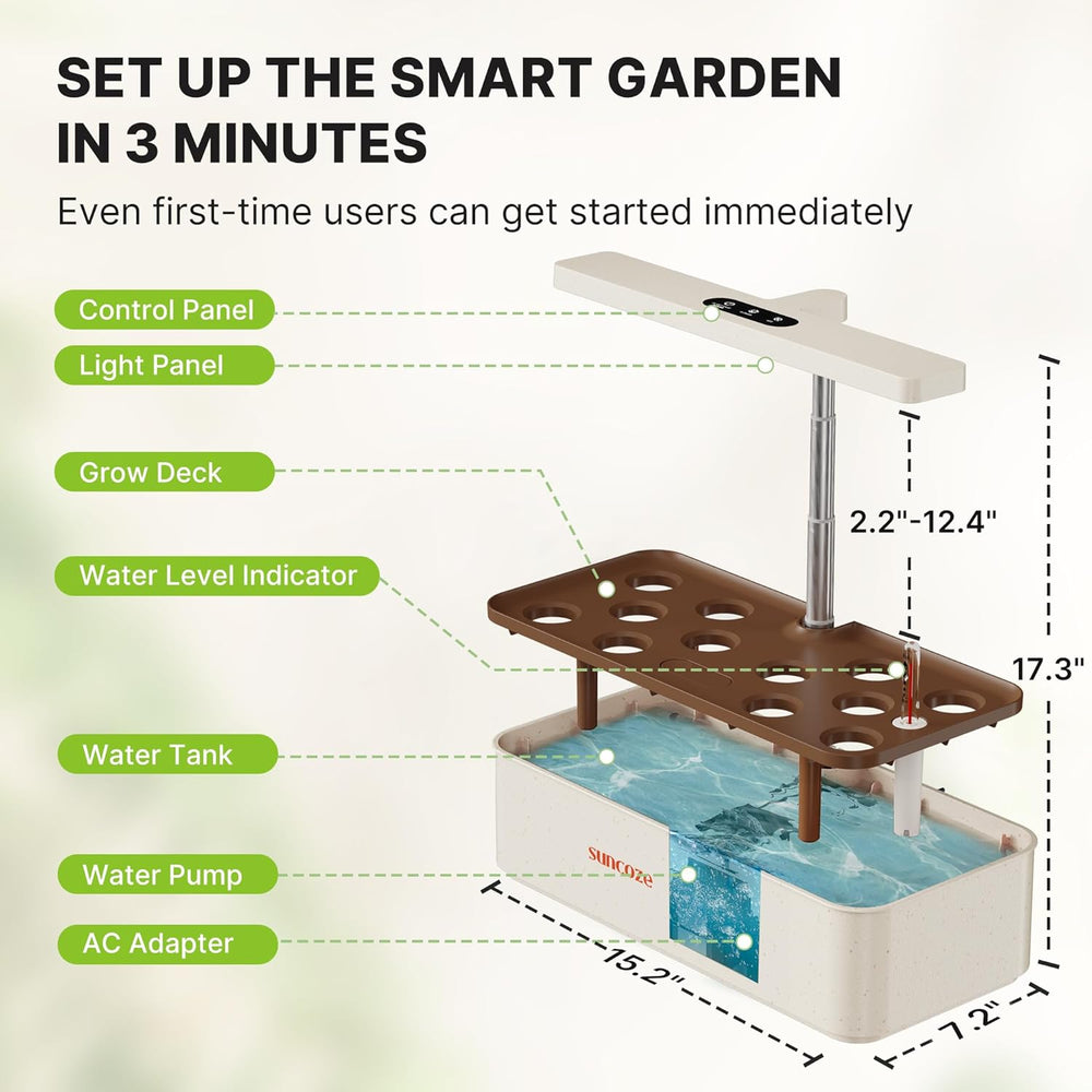 12 Capsules Hydroponic Grow System Kit, 24W LED Indoor Garden Lamp, 4L Water Tank with Silent Pump, Height Adjustable Herb Planter, Indoor Gardening Kit, Gardening Gifts, Beige