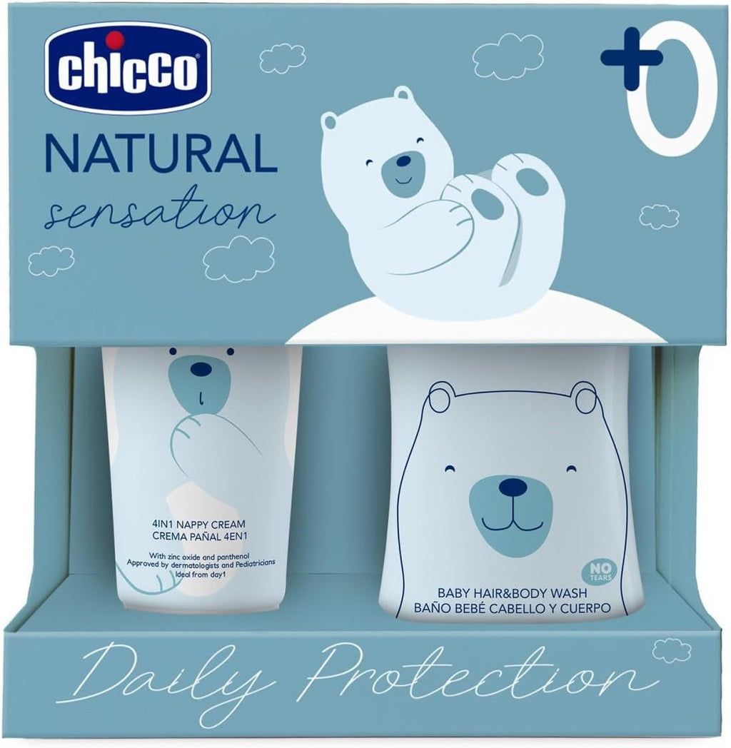 CHICCO NATURAL SENSATION - SET 2: 1 ȘAMPON ȘI BAIE - FĂRĂ USCARE 200 ML, 1 CREMĂ DE SCHIMBARE 4ÎN1 100 ML Copii - Baie si Skincare Naty Shop Titlu implicit