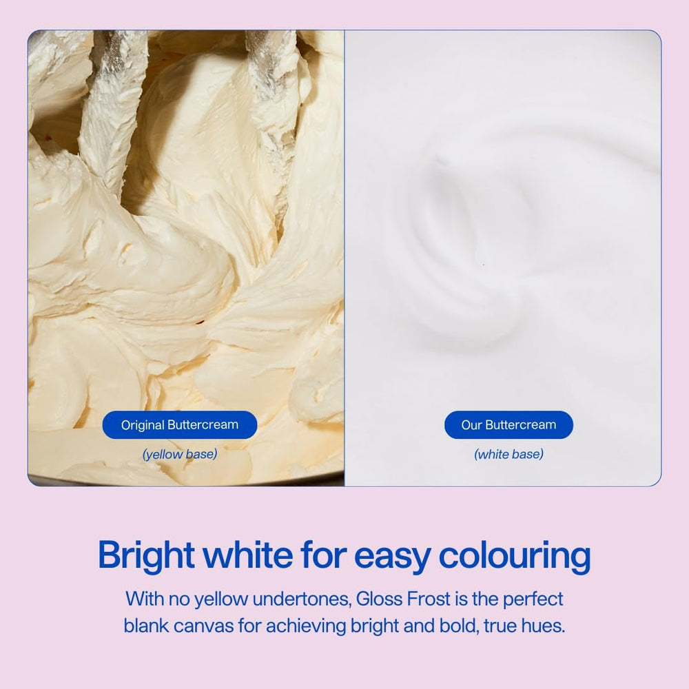 Colour Mill White Buttercream Gloss Frost, Cremă de unt albă în stil meringue elvețian, Vanilie cremoasă, Perfectă pentru glazurare, pipetare și umplere - 1 L Pasta de zahar Naty Shop