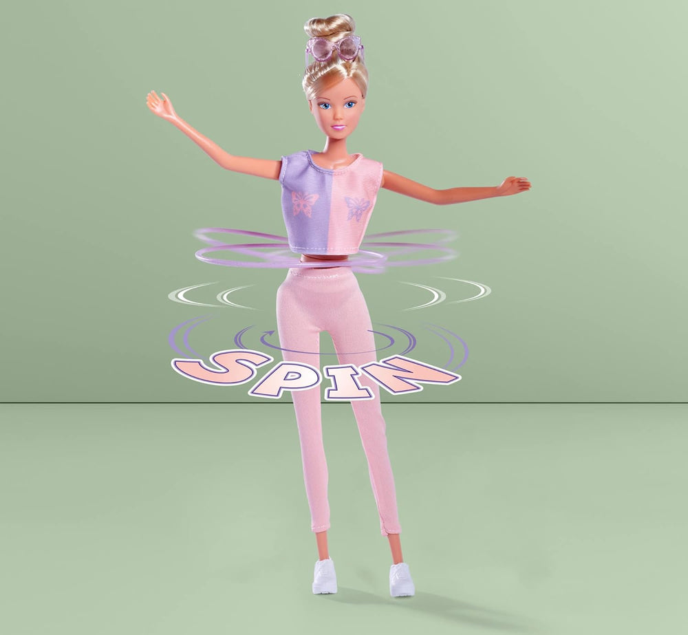 Simba 105733619 - Steffi Love Hula Hoop, păpușă de jucărie cu ținută sport, hula hoop și funcție mecanică, 29 cm, vârste 3+