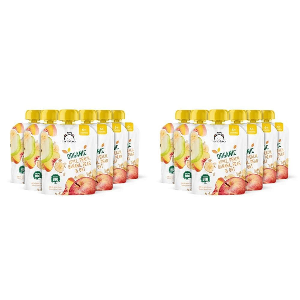 Mama Bear, organic puree different fruits, set 6 x 90 grams Mother and Child Naty Shop 12 x 90 grams Apples, peaches, bananas, pears and oatmeal