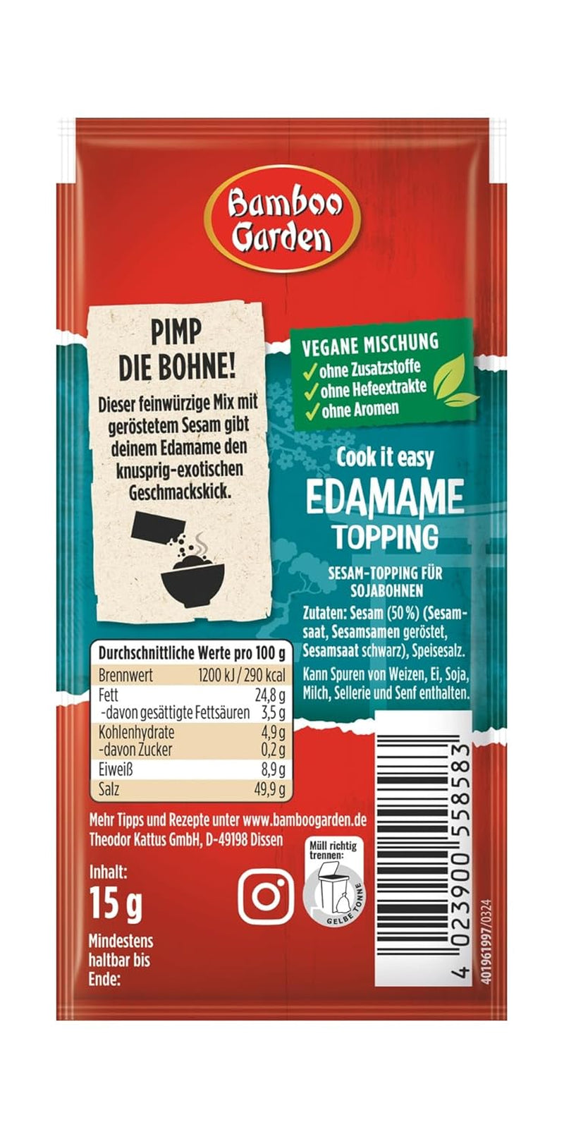 Bamboo Garden - Edamame Topping | Sesamtopping zum Verfeinern von Edamame Gerichten | Vegan, natural ingredients | 15 g in Bag