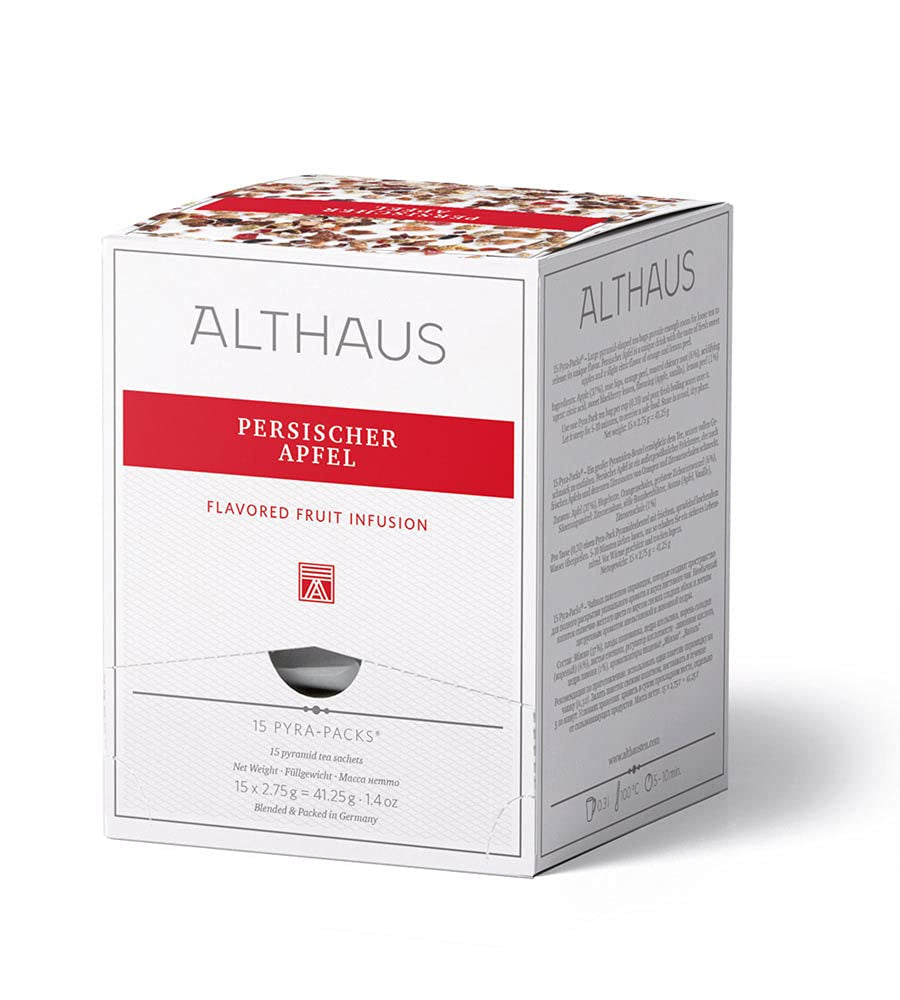 Ceai Althaus MĂR PERSAN ⋅ Ceai de fructe în pliculețe piramidale PYRA PACK ⋅ Ceai de fructe aromatizat cu aromă de mere ⋅ 15 X 2,75G