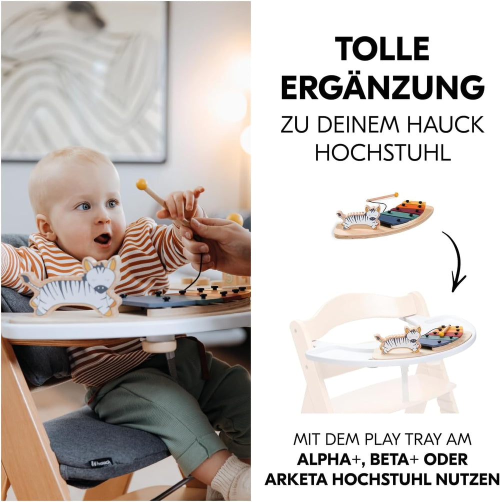 hauck Play Music, Zebra - Xilofon joc muzical de la 12 luni Compatibil cu placa de joc Play Tray pentru Alpha+, Beta+ și Arketa scaun înalt din lemn, jucărie din lemn pentru copii Promovează coordonarea ochi-mână Jucarii Bebe Naty Shop