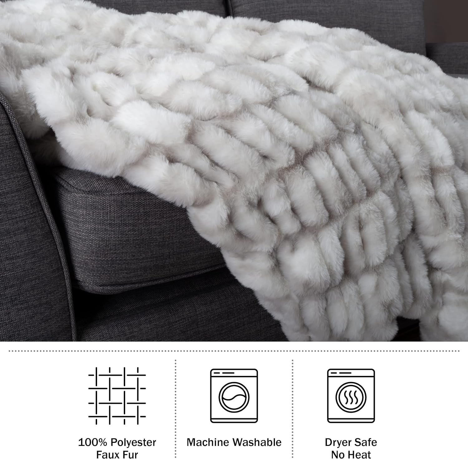 Lavish Home Oversized Gerüschte Faux Fur Blanket, 152.4 X 203.2 Cm, Jacquard Faux Fur, Queen Size Throw for Beds and Sofas, Gray Beds and Blankets Lavish Home