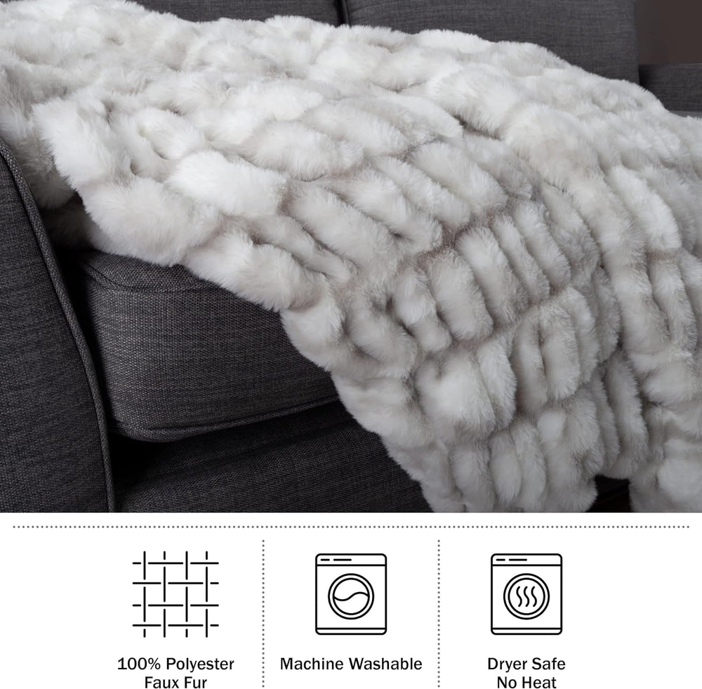 Lavish Home Oversized Gerüschte Faux Fur Blanket, 152.4 X 203.2 Cm, Jacquard Faux Fur, Queen Size Throw for Beds and Sofas, Gray Beds and Blankets Lavish Home
