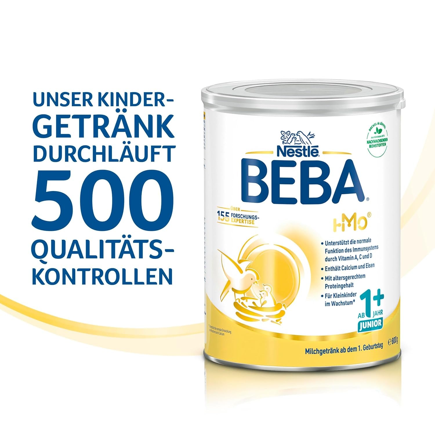 BEBA Junior 1+ milk drink from 1 year, With HMO, Age-appropriate protein content, Lactose only, No palm oil, No fish oil, Toddler food, Baby milk powder, Pack of 6 (6 x 800g)