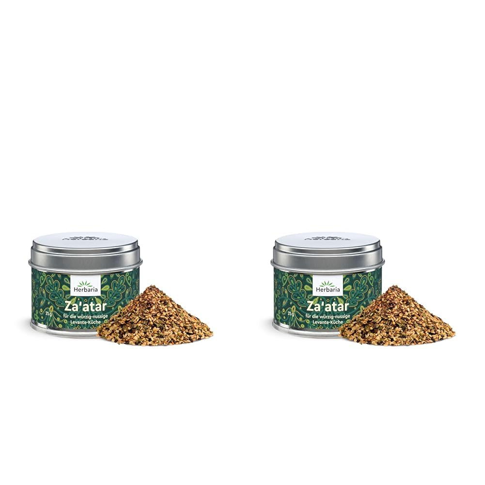 Herbaria Za'atar bio 25g S-Dose – Zaatar Gewürz, Zaatar Gewürz - oriental Organic-Gewürmischung für Gerichte der Levante Küche - mit erlesenen Ingredient - in nachhaltiger Aromaschutz-Dose