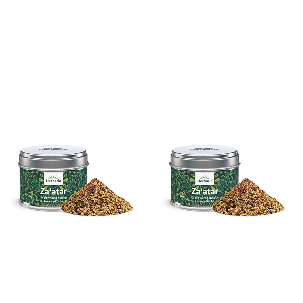 Herbaria Za'atar bio 25g S-Dose – Zaatar Gewürz, Zaatar Gewürz - oriental Organic-Gewürmischung für Gerichte der Levante Küche - mit erlesenen Ingredient - in nachhaltiger Aromaschutz-Dose