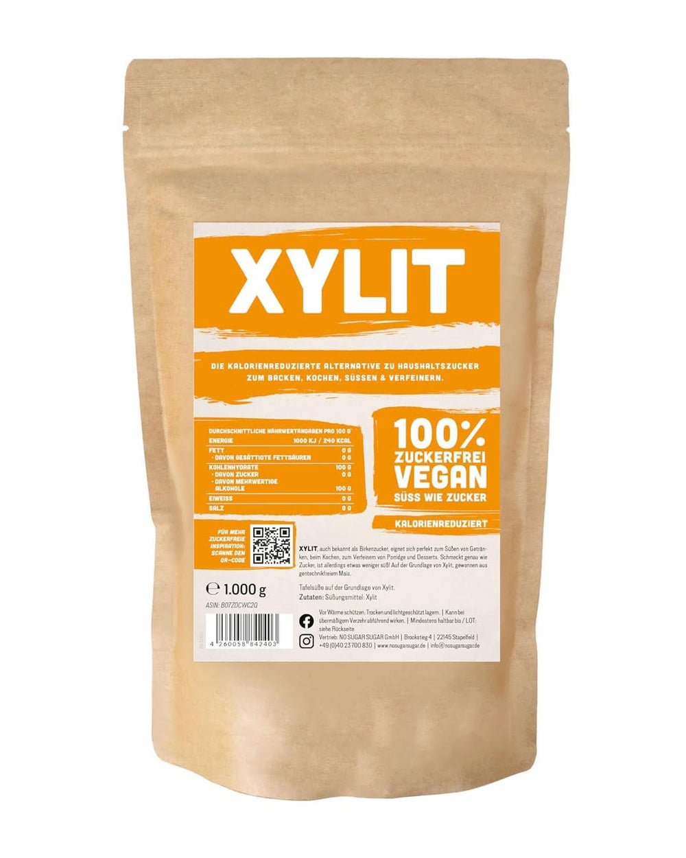 Premium xylitol with 1:1 sweetening power compared to sugar, 1kg Sweeteners Naty Shop