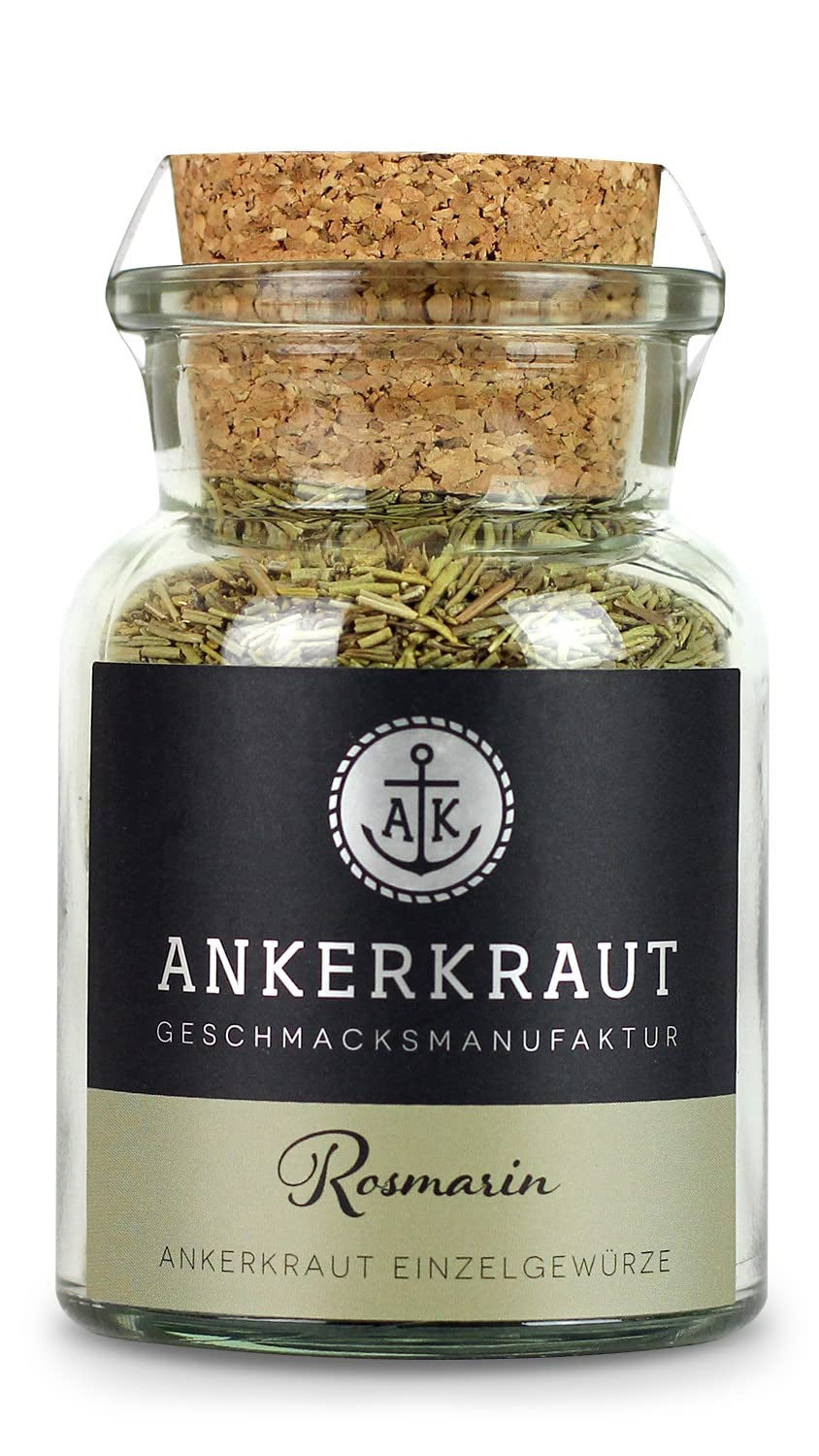 Ankerkraut Rosmarin Gewürz, gerebelt, dried, perfect for Kartoffeln, Essen mit Kartoffeln würzen, Kartoffelspalten, Wedges, Gitterkartoffeln würzen, 40g im Korkenglas