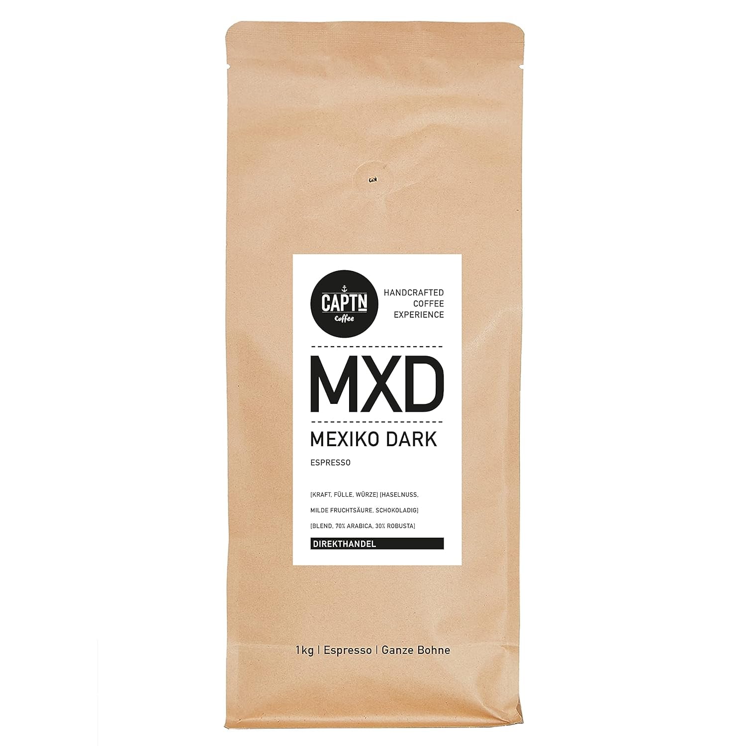 CAPTN Coffee MEXIKO DARK Espressobohnen 1kg | Kräftig, Haselnuss, Schokolade | ganze Bohne I Ideal für Vollautomat und Siebträger [Direkthandel]