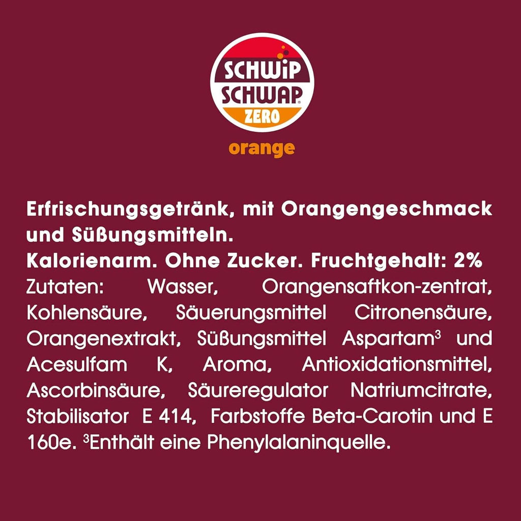 Schwip Schwap Zero Orange, băutură răcoritoare cu aromă de portocale, set 6 x 1,25 litri Bauturi fara alcool Naty Shop