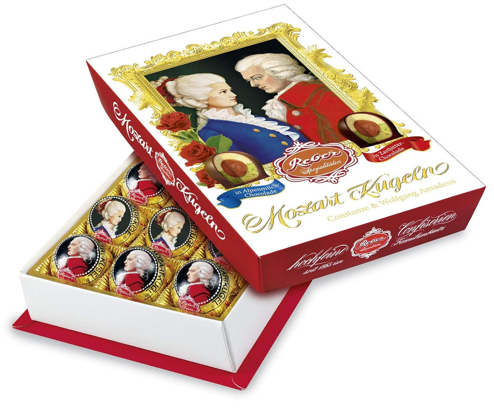 Reber Mozart balls with dark chocolate, pack of 6 with marzipan and nougat, vegan - 1 x 120 g