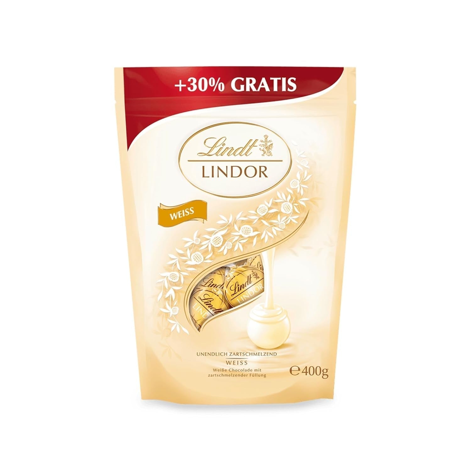 Lindt ciocolată LINDOR bile albe, 400 grame, 30 sfere Bomboane de Ciocolata Naty Shop 400 grame