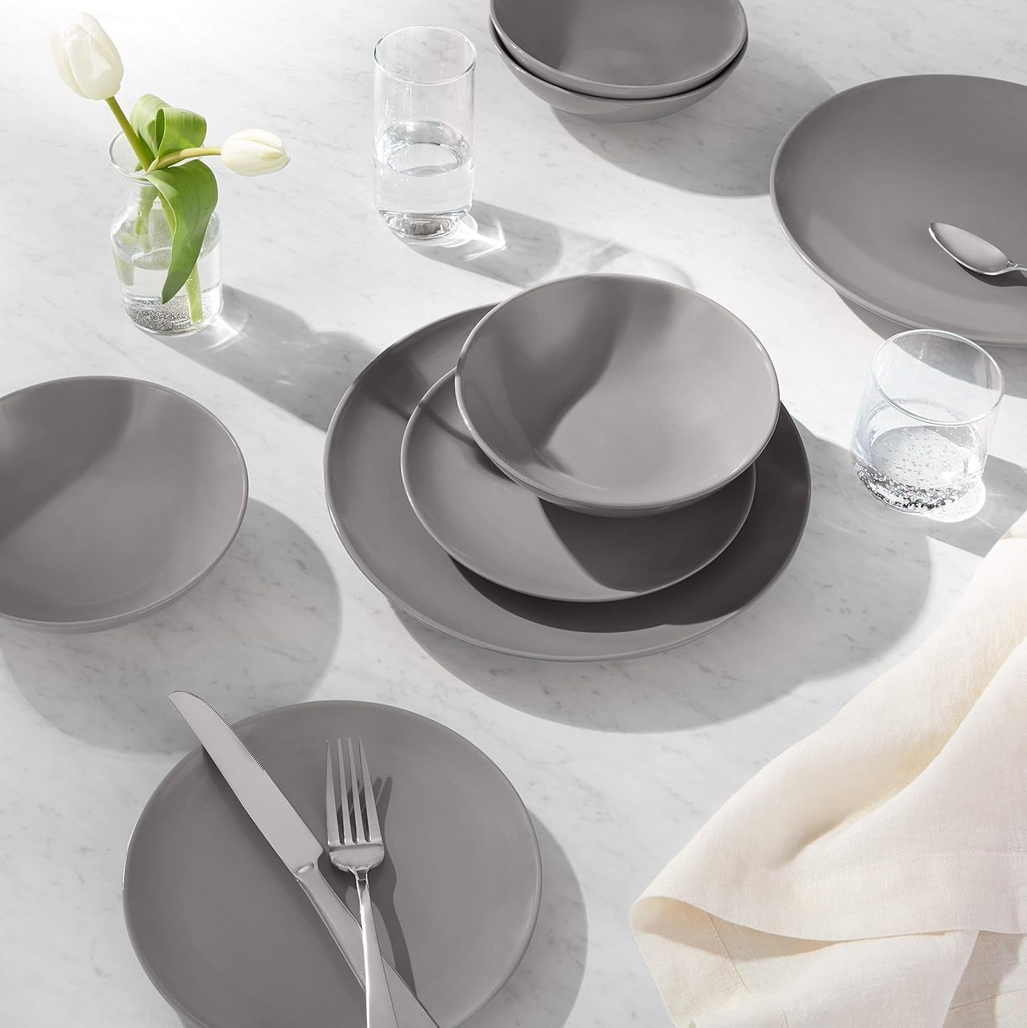 Geschirrservice Aus Steingut, 18-Teilig, Rauchiges Grau, Service Für 6 Personen Tableware sets Naty Shop
