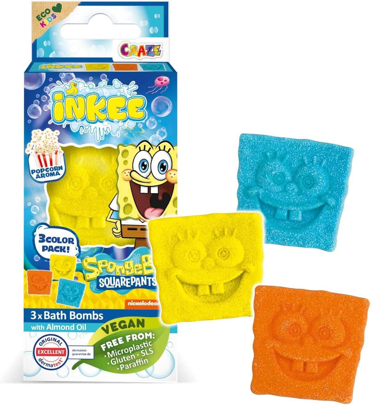 INKEE Spongebob Surprise Kids Bath Bomb Spongebob Squarepants Collectible 80 Grams Naty Shop Set of 3 Spongebob Bath Bombs