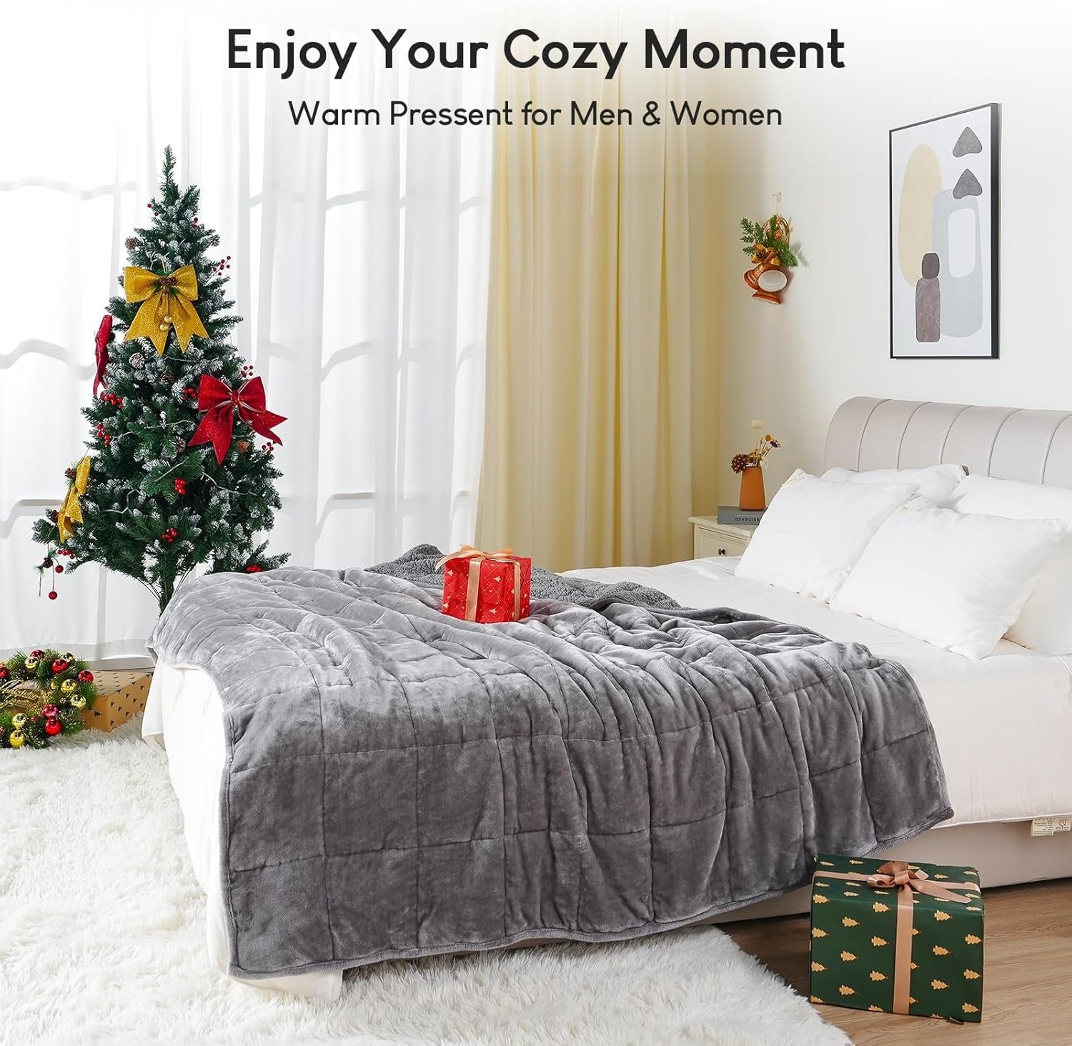 Cottonblue Weighted Blanket 6.8kg Queen Size Flannel Shaggy Sherpa Weighted Blanket for Adults Comfortable Weighted Blankets to Calm and Relax Heavy Comforters 152.4 X 203.2 Naty Shop Quilts & Quilts