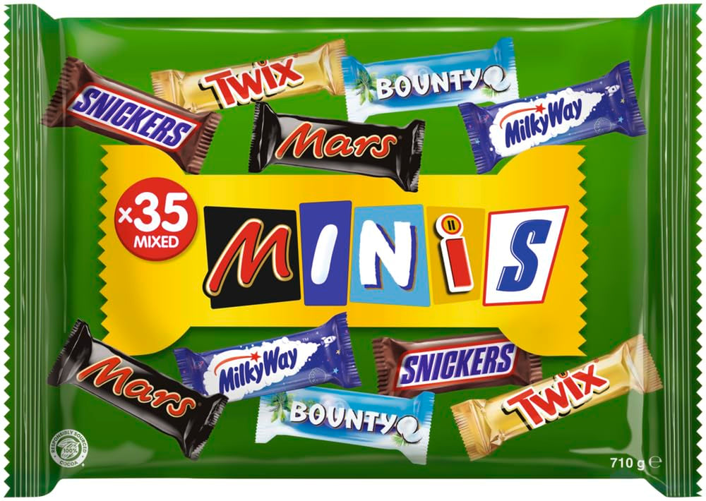 Mini Mixed Chocolate Bulk Pack, Chocolate, 35 Mini Chocolate Snacks (Mars, Snickers, Bounty, Twix, Milky Way) as Sweets, Chocolate Gift, Candy Box (710g)