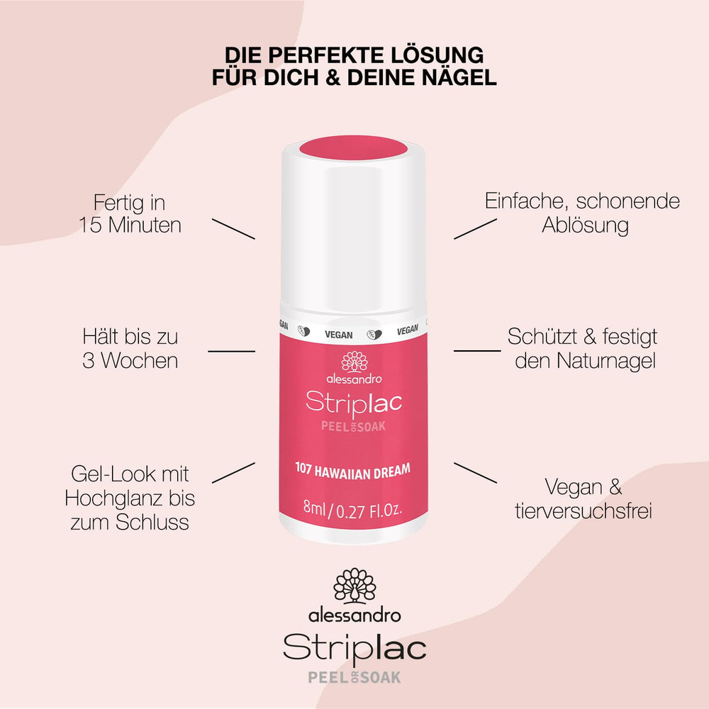 Alessandro Striplac Hawaiian Dream UV nail polish – Delicate and long-lasting – Easy removal thanks to peel-off removal technology – Vegan and cruelty-free – 8 ml