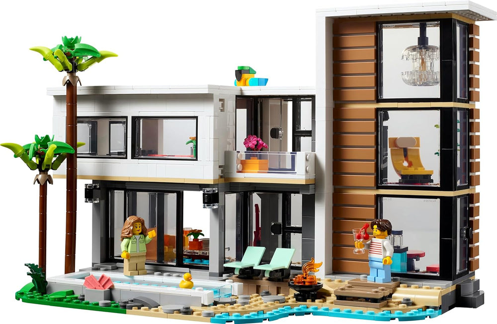 LEGO Creator Modern House, set 3 în 1 pentru a converti într-o casă de oraș sau o cabană în pădure, model de casă, idee de cadou pentru băieți și fete de la 9 ani, jucărie educativă 31153 Seturi de constructie Besuche den LEGO-Store