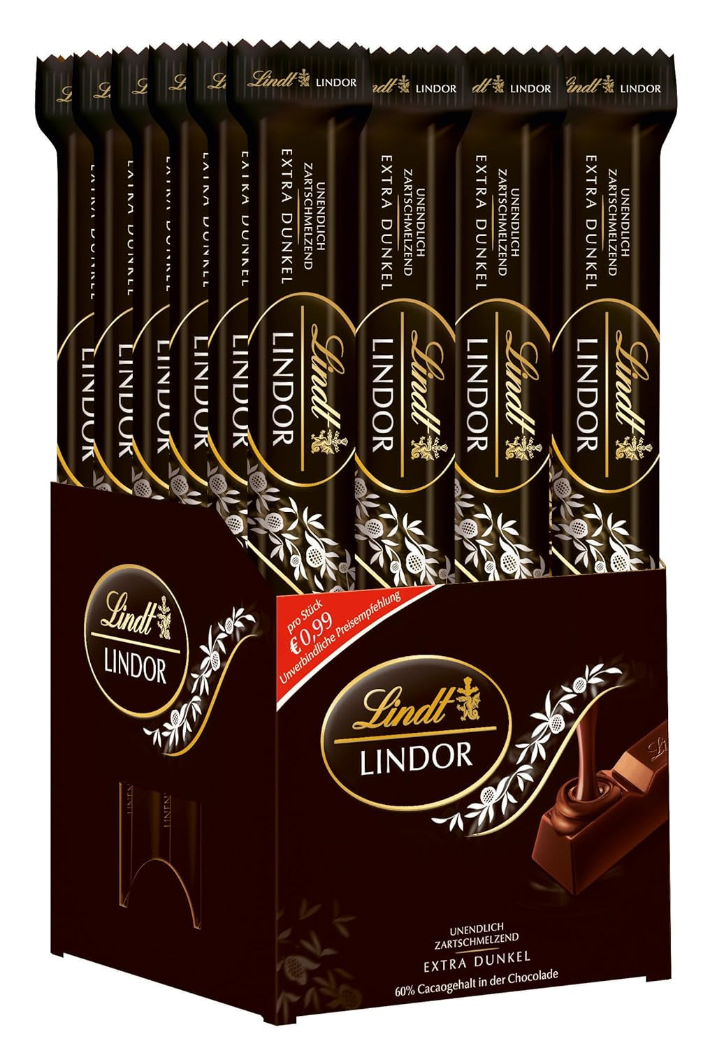 Lindt Chocolate Dark Chocolate Sticks LINDOR | 24 chocolate bars x 37g | With a smooth, melt-in-your-mouth dark chocolate filling with 60% cocoa | Gift of chocolate | Gift of chocolate | Bulk package