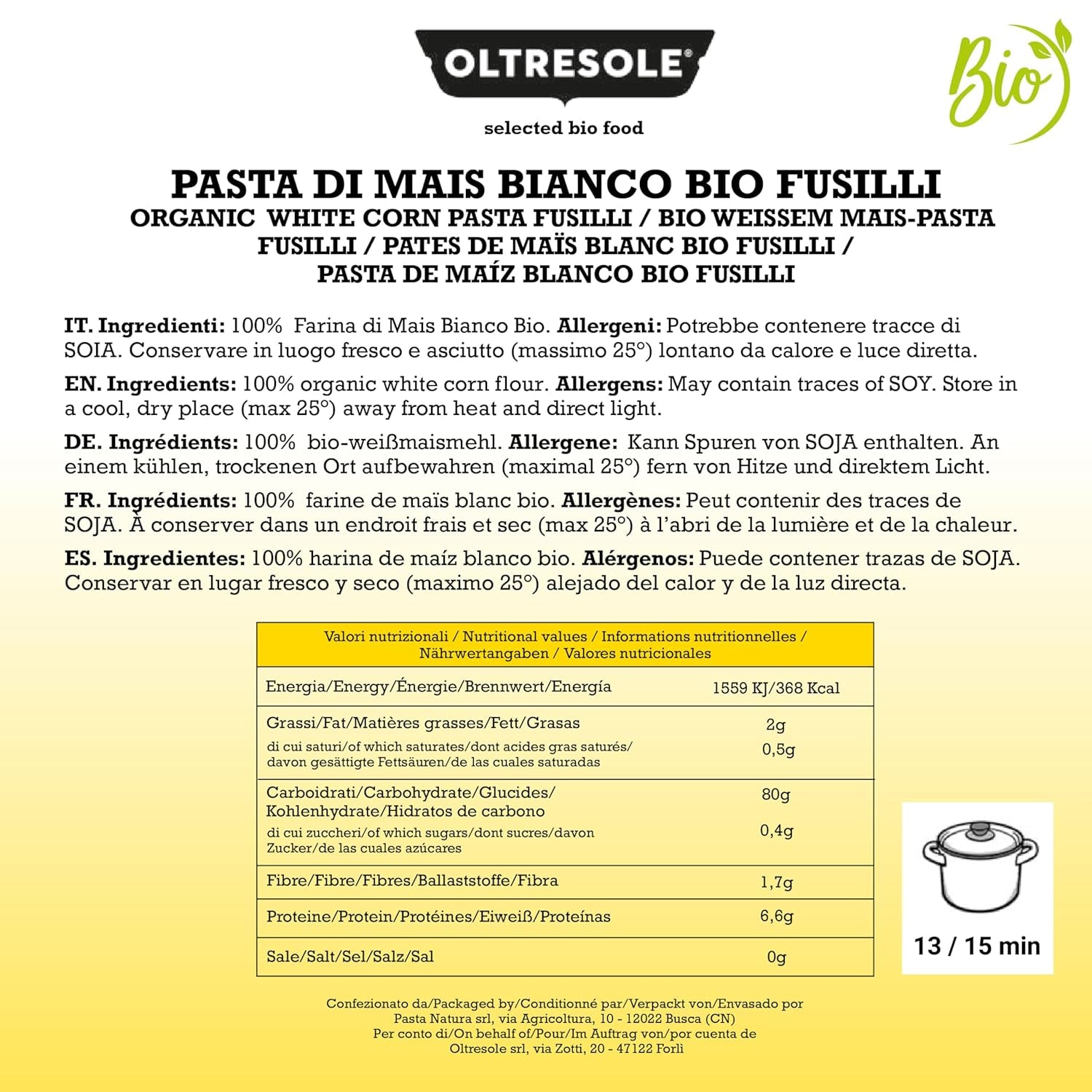 - Weiße Maisnudeln aus italienische Bio-Mais, glutenfrei, Fusilli-Format - glutenfreie Nudeln, 100% Bio-Weißmehl, vegan, Packung mit 3 Packungen à 350 g