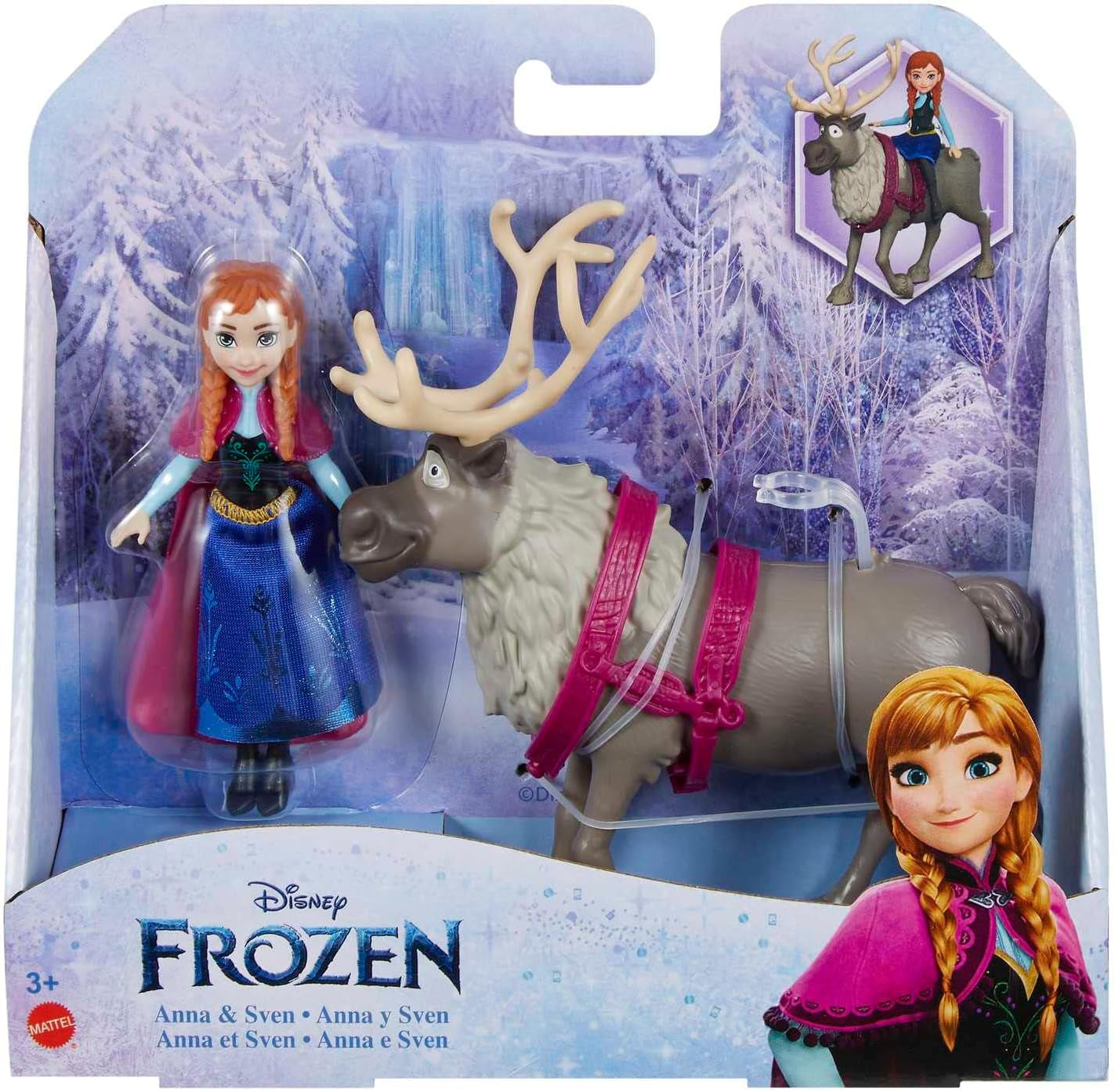 Mattel DISNEY The Ice Queen Anna & Sven Doll and Animal Figure, Inspired by the Animated Characters, Movable Limbs, Detachable Skirt and Cape, for Kids 3 Years and Up, HLX03 Naty Shop Dolls