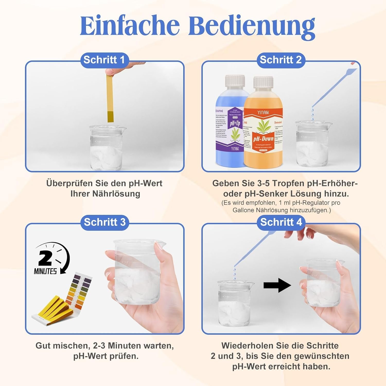 Regulator de pH pentru hidroponie, lichid pH Up și pH Down, fluid regulator de pH pentru scăderea sau creșterea valorii pH-ului, tampon premium 250 ml, potrivit pentru toate sistemele hidroponice (sol și apă)