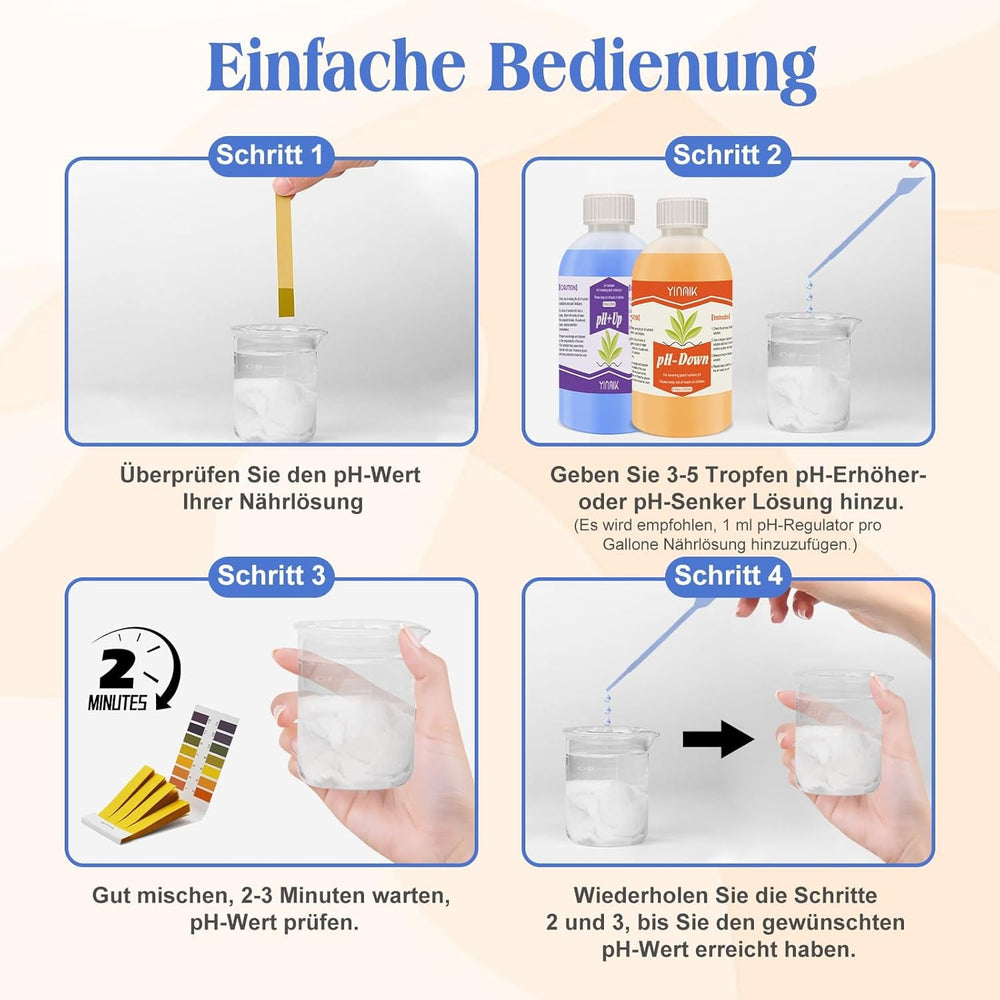 Regulator de pH pentru hidroponie, lichid pH Up și pH Down, fluid regulator de pH pentru scăderea sau creșterea valorii pH-ului, tampon premium 250 ml, potrivit pentru toate sistemele hidroponice (sol și apă)