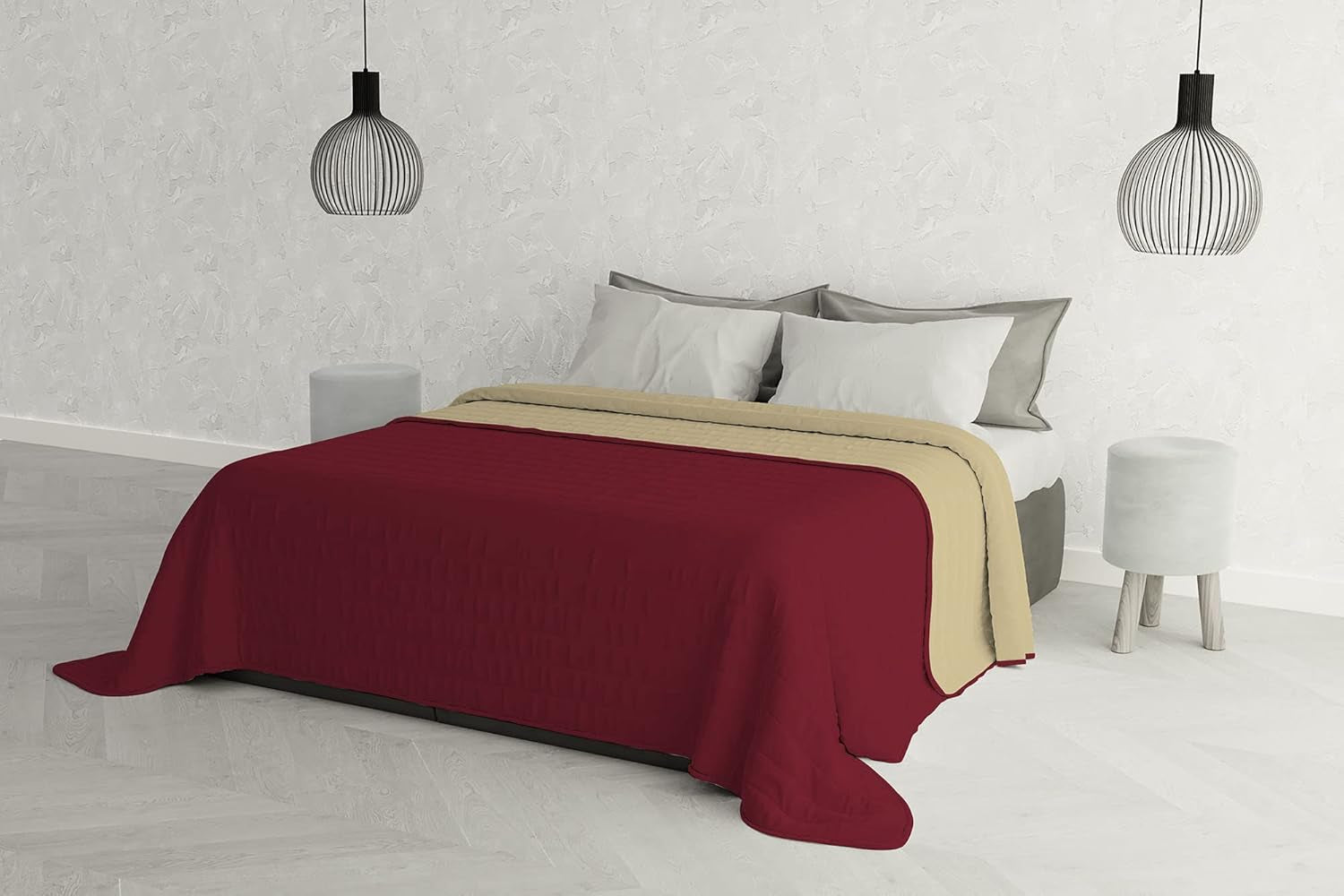 Elegant quilt for a double bed 260 X 270 Cm Dark Blue/Apple Green Beds and Blankets Besuche den Italian Bed Linen-Store Burgundy Red/Cream