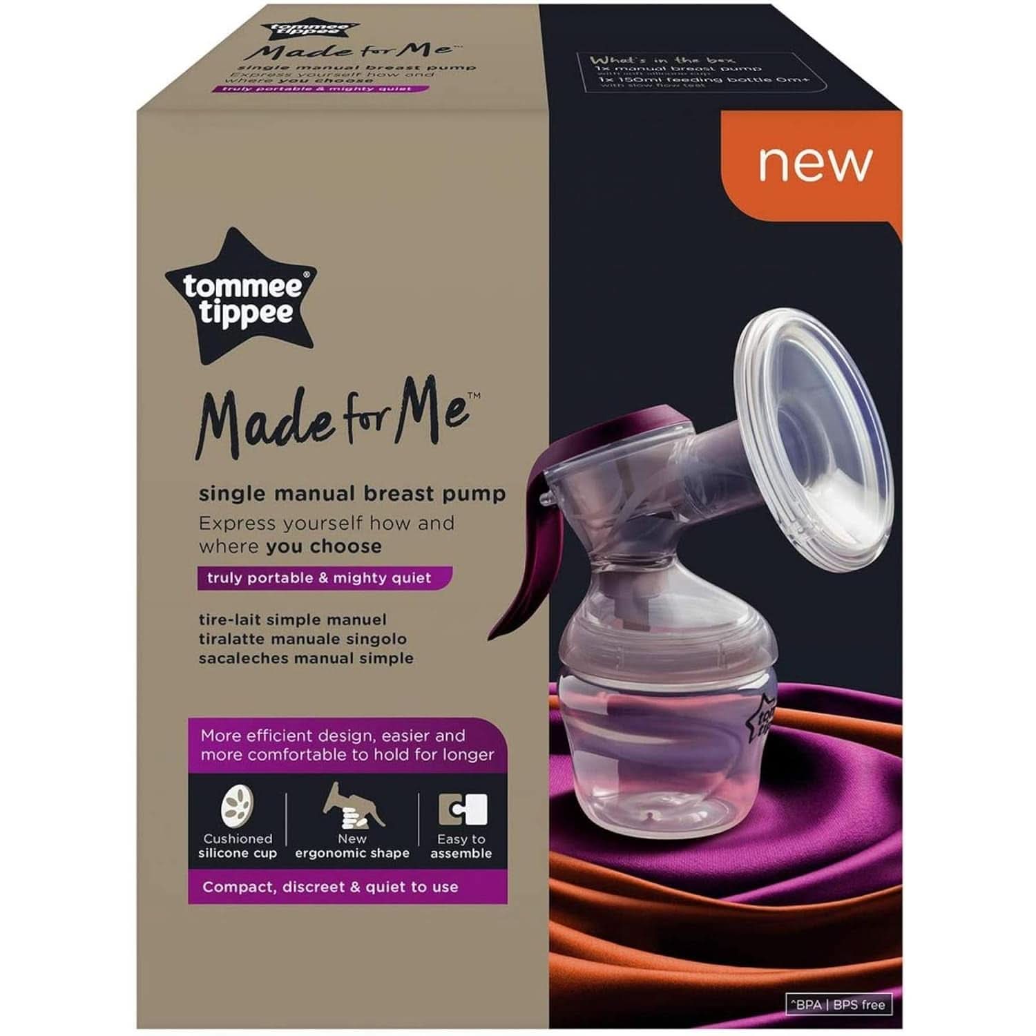 Tommee Tippee "Made for Me" Manual breast pump, ergonomic handle, BPA-free, transparent Accessories Food and Breastfeeding Bebe Naty Shop