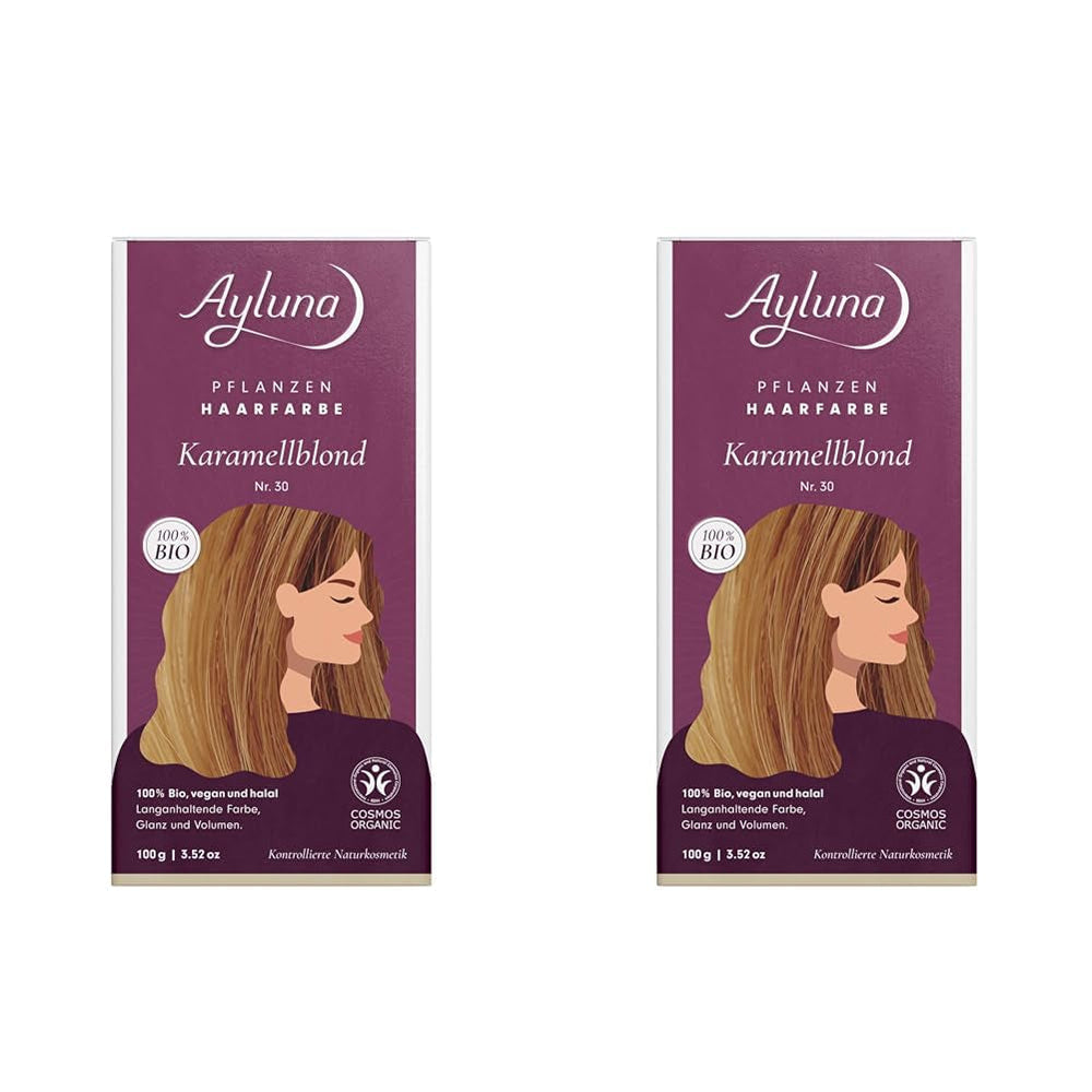 Vopsea de păr vegetală 60 chilli red, vopsea de păr vegană cu henna, madder indian, schinduf și mușețel, pentru culoare de lungă durată, strălucire și volum, fără amoniac, 100% acoperire pentru părul gri, 100g Vopsea pentru par Naty Shop Caramel blond 30 100 G (pachet de 2)