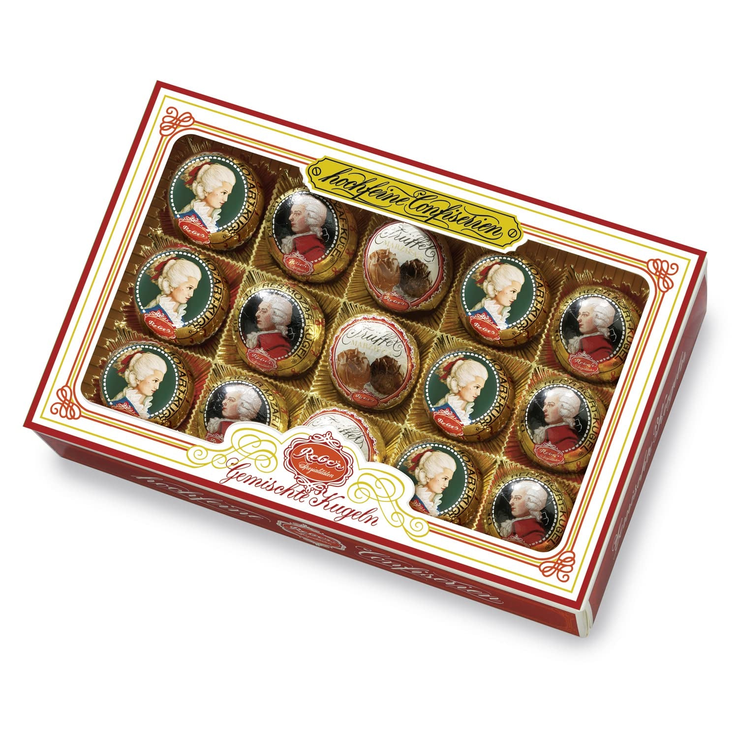 Reber Mozart balls with dark chocolate, pack of 6 with marzipan and nougat, vegan - 1 x 120 g