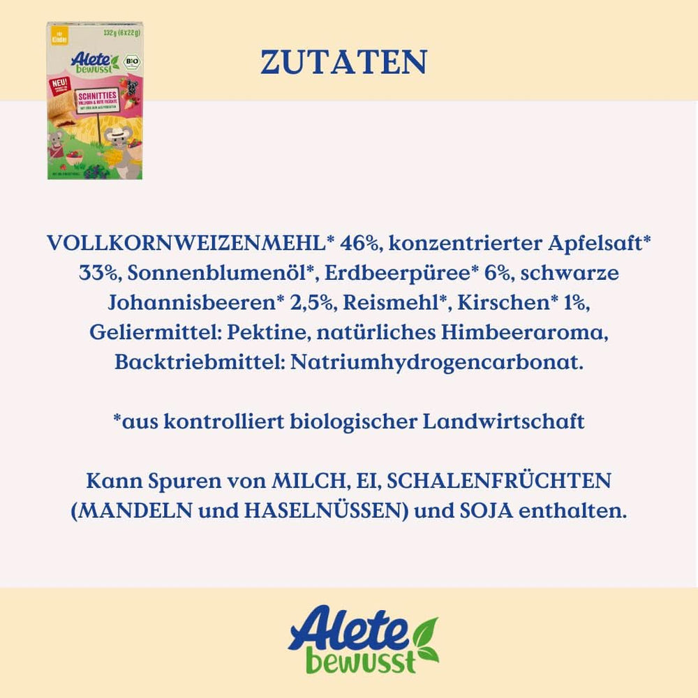 Alete Bio Schnitties, whole grains and red fruits 6 x 22 g Mother and Child Naty Shop