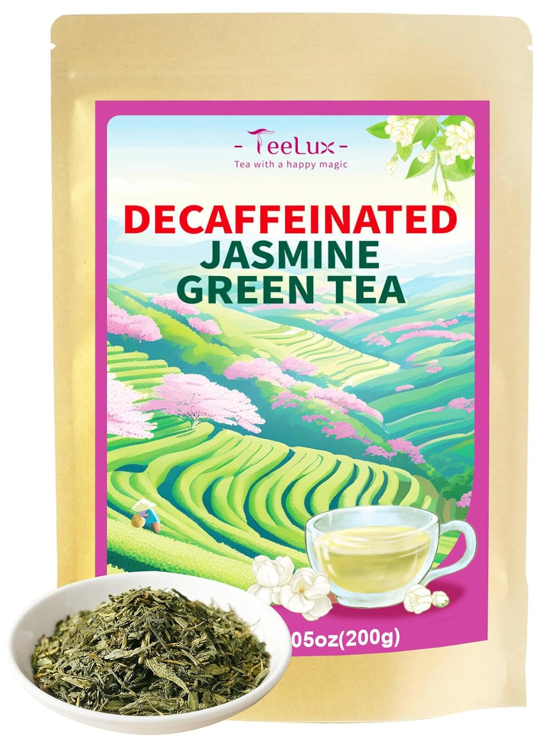 Ceai verde premium Teelux vrac 200 g din China, vegan, răcoritor, bogat în antioxidanți, ceai verde natural pur, frunze de ceai vrac