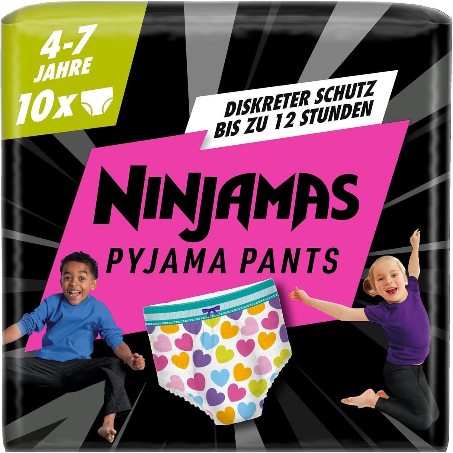 Hearts Pajama Pants, 10 Absorbent Night Pants, 7 Years, 17Kg-30Kg Mother and Child Naty Shop
