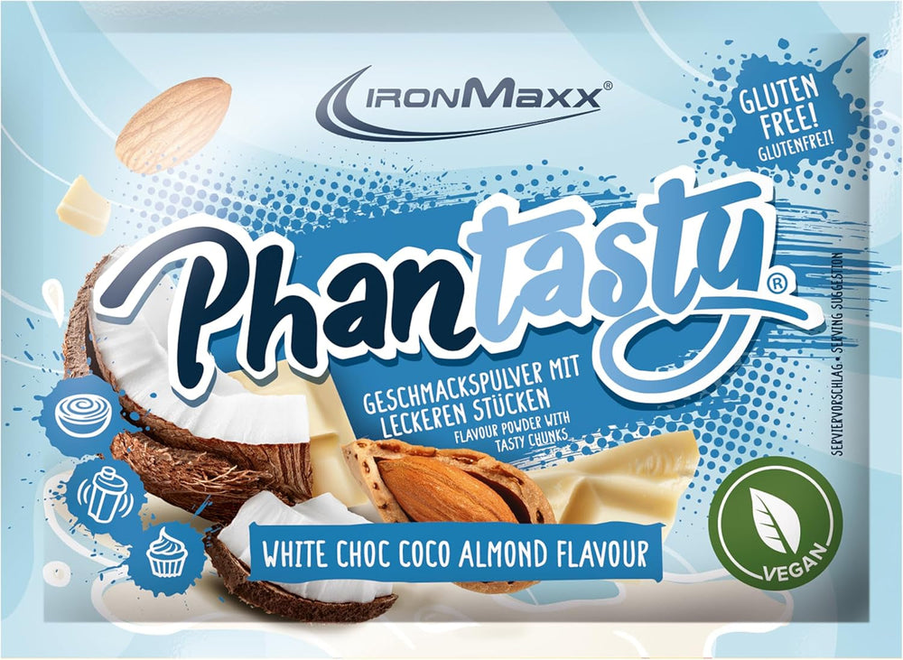 Ironmaxx Phantasty - Creamy Peach 250G Dose | Vegan Geschmackspulver Mit Echten Frucht- Oder Nussstückchen | Perfekter Zuckerersatz Sweeteners Naty Shop 15 G (1Er Pack) White Choc - Coco Almond