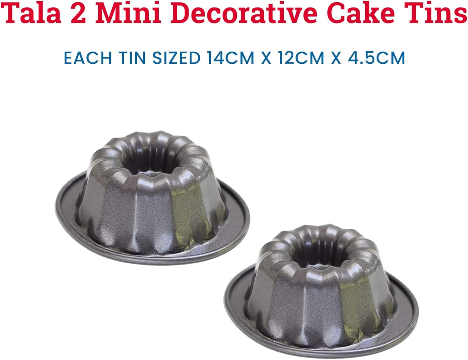 Tala Mini-Kuchenformen, Dekorativ, Antihaftend, Gugelhupf-Form, Gleichmäßige Hitzeverteilung, Gerillte Form, Karbonstahl, Breite, Flache Griffe, Spülmaschinen Und Gefrierschrankfest, 2 Stück Molds and baking trays Naty Shop
