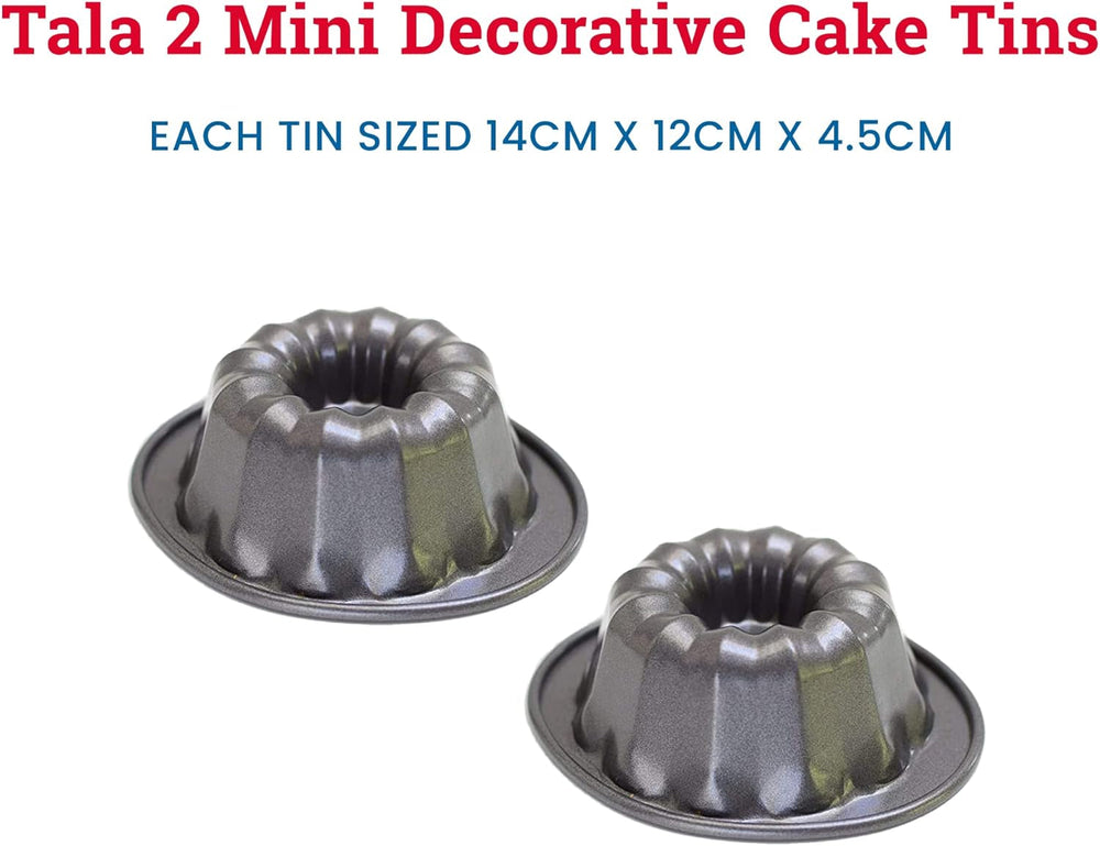 Tala Mini-Kuchenformen, Dekorativ, Antihaftend, Gugelhupf-Form, Gleichmäßige Hitzeverteilung, Gerillte Form, Karbonstahl, Breite, Flache Griffe, Spülmaschinen Und Gefrierschrankfest, 2 Stück Molds and baking trays Naty Shop